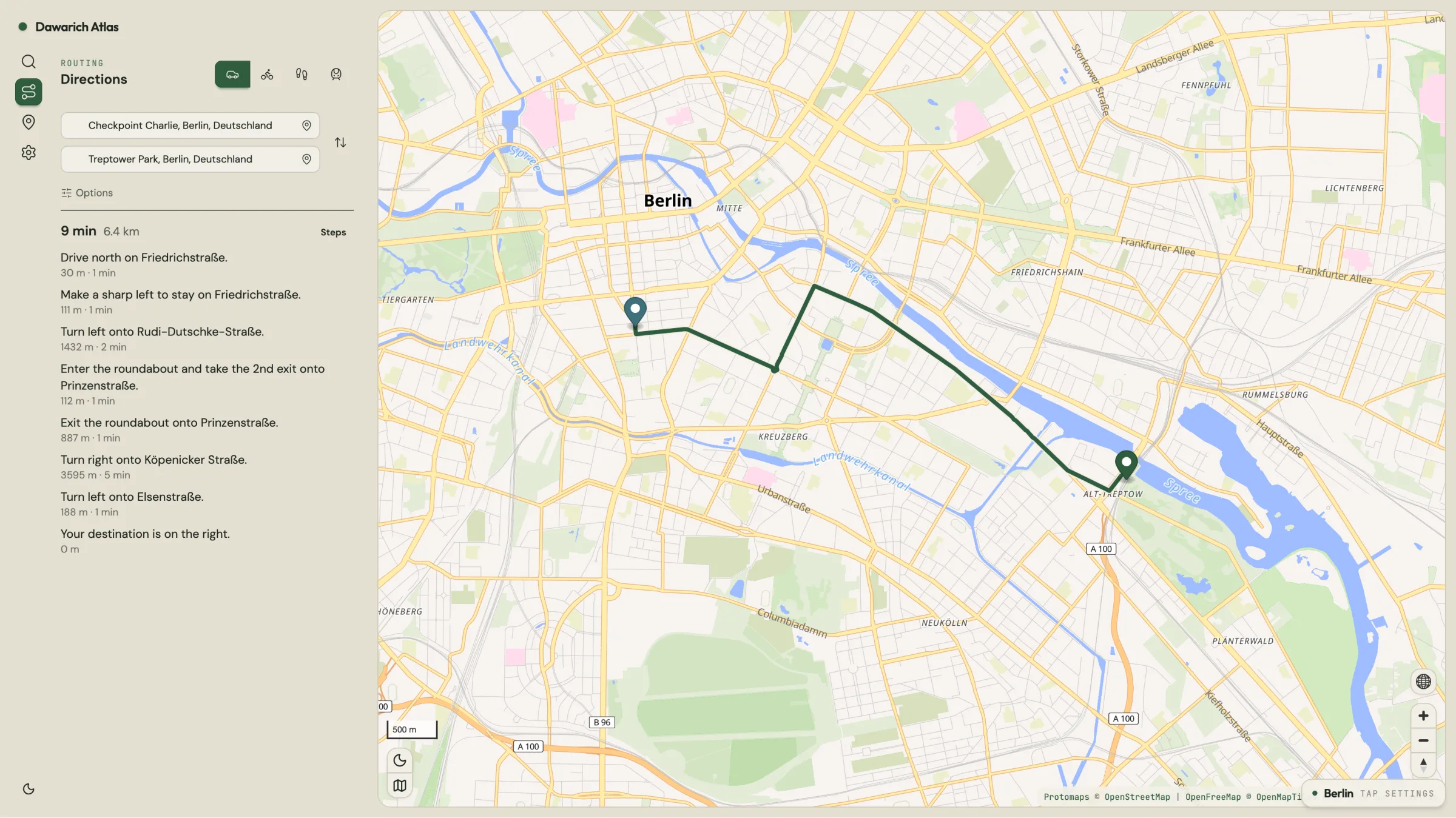 Routing panel with Valhalla directions